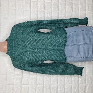 Green Mock Neck Long Sleeve Cropped Sweater